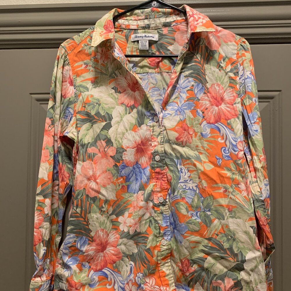 Tommy Bahama Women's Multicolor Floral Print Blouse Shirt Top Size XS EUC